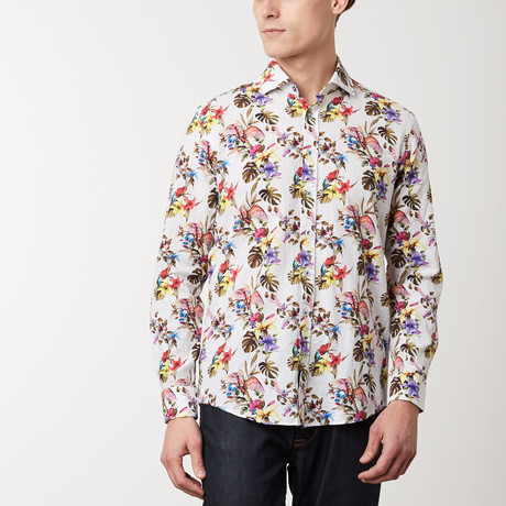 Fitted All-Over Printed Shirt // Pigeon (S)