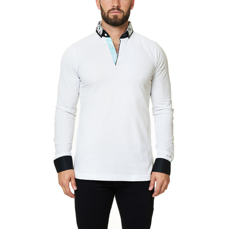 Abstract Long-Sleeve Polo // White (S)