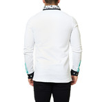 Abstract Long-Sleeve Polo // White (L)