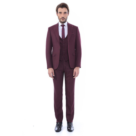 Jamel 3-Piece Slim-Fit Suit // Burgundy (US: 44R)