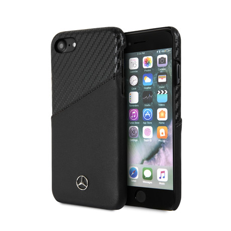 Mercedes // Dynamic Genuine Leather Carbon Case + Card Slot // Black // iPhone 7/8