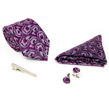 Silk 4 Piece Tie Set 138 // Purple + Pink