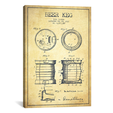 Beer Keg Vintage Patent Blueprint // Aged Pixel (26"W x 18"H x 0.75"D)