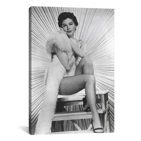 Ava Gardner Sitting On A Ladder In Lingerie With Fluffy Coat // Movie Star News (18"W x 26"H x 0.75"D)