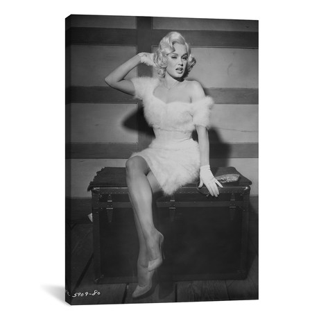 Mamie Van Doren Sitting In White Fur Dress // Movie Star News (18"W x 26"H x 0.75"D)