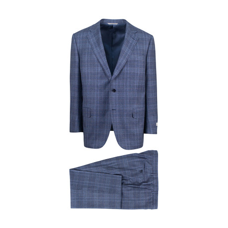 Plaid Wool Portly fit Suit // Blue (Euro: 46R)