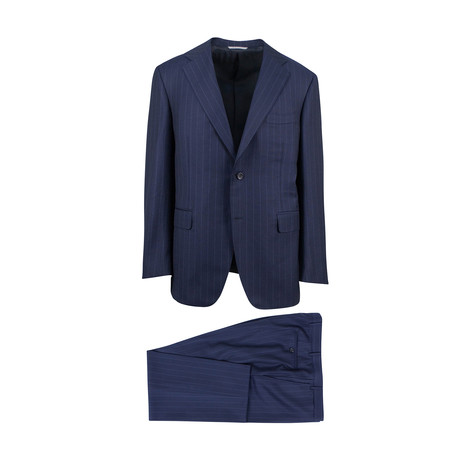 Oxford Striped Wool Slim Fit Suit // Blue (Euro: 46R)