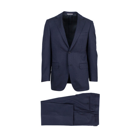 Oxford Striped Wool Trim Fit Suit // Blue (Euro: 46R)
