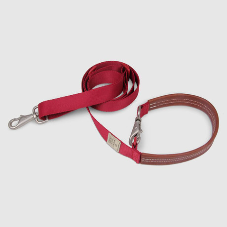 Hands Free Leash with Leather // Red (Small)