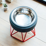 Concrete Modern Dog Bowl // Short Red Base (Light Grey)