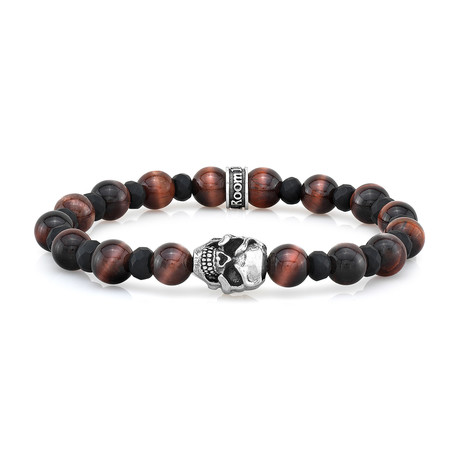 Red Tiger Eye + Faceted Agate Bead + Silver Skull