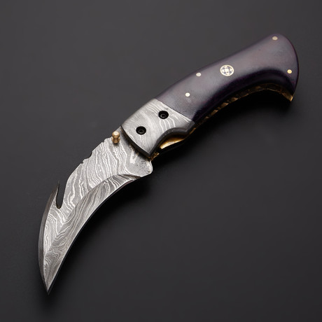 Damascus Gut Hook Folding/Pocket Knife // GH-22