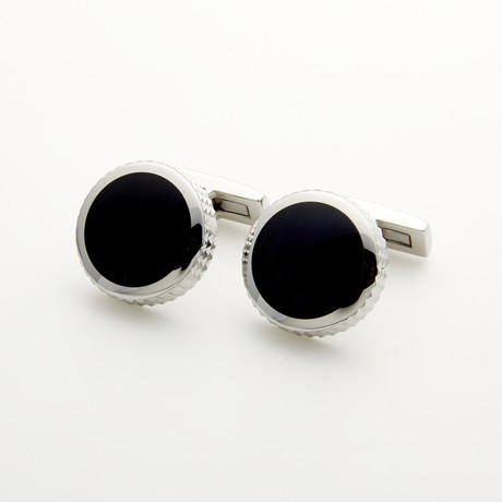 Polished Blue Cat's Eye Textured Round Cuff Links