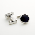 Polished Blue Cat's Eye Textured Round Cuff Links