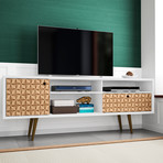 Marcy Mid-Century Modern 70.86" TV Stand (White + 3D Brown Prints)