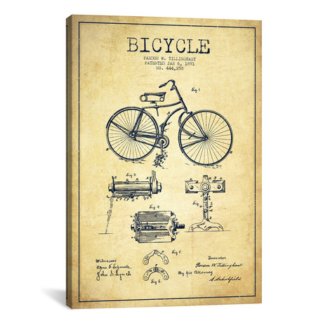Bike Vintage Patent Blueprint // Aged Pixel (18"W x 26"H x 0.75"D)