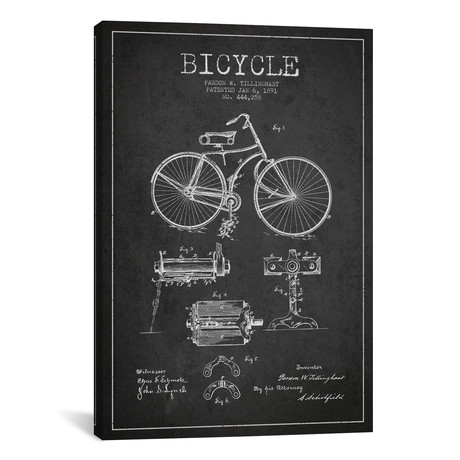 Bike Charcoal Patent Blueprint // Aged Pixel (18"W x 26"H x 0.75"D)
