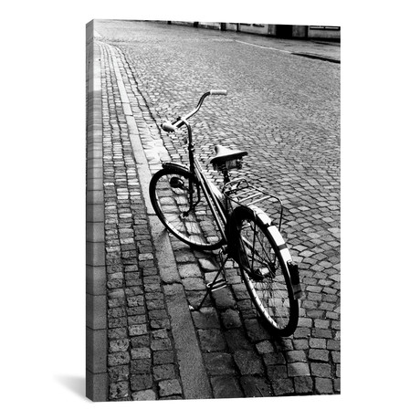 Vintage Bicycle On A Stone Street In B&W // Walter Bibikow (18"W x 26"H x 0.75"D)