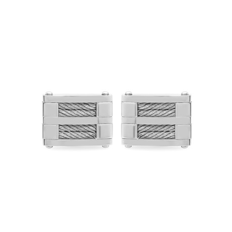 Square Cable Wire Inlay Cufflinks // Metallic