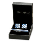 Checkerboard + Blue Enamel Cufflinks + Tie Bar // Set of 2