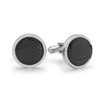 Stainless Steel + Carbon Fiber Accent Round Cufflinks // Silver + Black