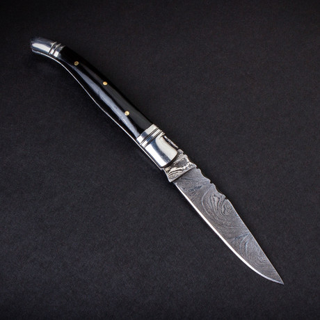 Robert Hoover Damascus Steel Folding Knife with Olive Handle (Bone Handle)