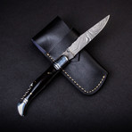 Rhône Rangers Damascus Steel Folding Knife with Wine Corkscrew // Horn (Bone Handle)