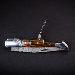 Rhône Rangers Damascus Steel Folding Knife with Wine Corkscrew // Horn