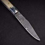 Rhône Rangers Damascus Steel Folding Knife with Wine Corkscrew // Horn (Bone Handle)