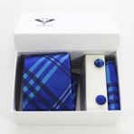 3pc Neck Tie Set + Gift Box // Electric Blue Nova Plaid