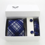 3pc Neck Tie Set + Gift Box // Blue + Grey Nova Plaid