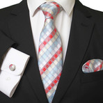 3pc Neck Tie Set + Gift Box // Red + Blue + White + Multi Color Squares