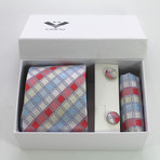 3pc Neck Tie Set + Gift Box // Red + Blue + White + Multi Color Squares