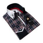 Amedeo Exclusive // Reversible Cuff Button-Down Shirt // Navy Blue Plaid (L)