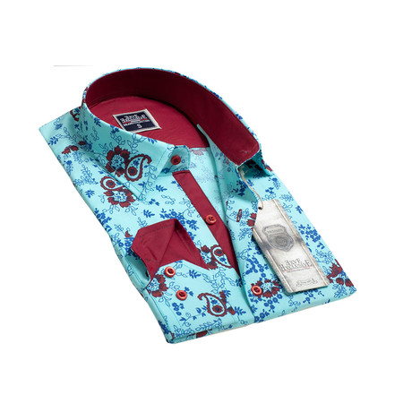 Amedeo Exclusive // Reversible Cuff Button-Down Shirt // Turquoise Blue Paisley (XL)