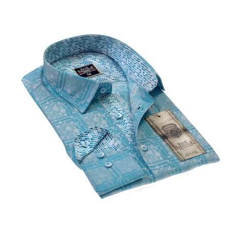 Amedeo Exclusive // Reversible Cuff Button-Down Shirt // Turquoise Blue Floral (L)