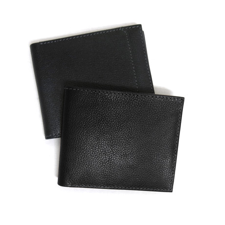 Stitched Billfold Genuine Leather Wallet // Black