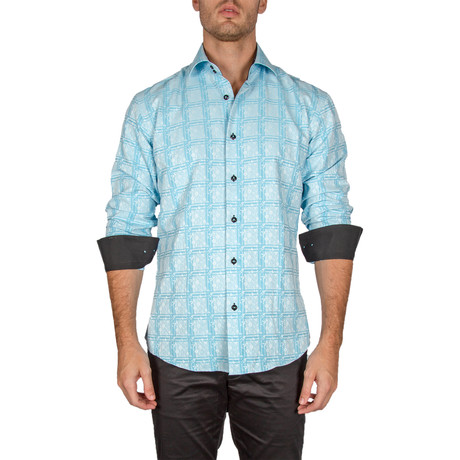 Wilford Long-Sleeve Button-Up Shirt // Turquoise (XS)