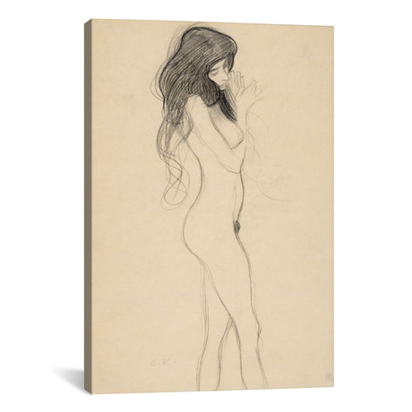 Standing Female Nude From The Right // Gustav Klimt (26"W x 18"H x 0.75"D)