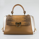 Sofia Lizard Flap Handbag // Caramel