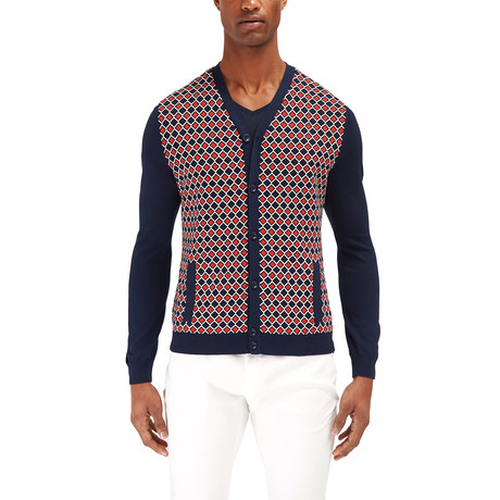 Mariner Cardigan Sweater // Orange + Navy (S)