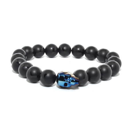 Polished Onyx Swarovski Skull Bracelet