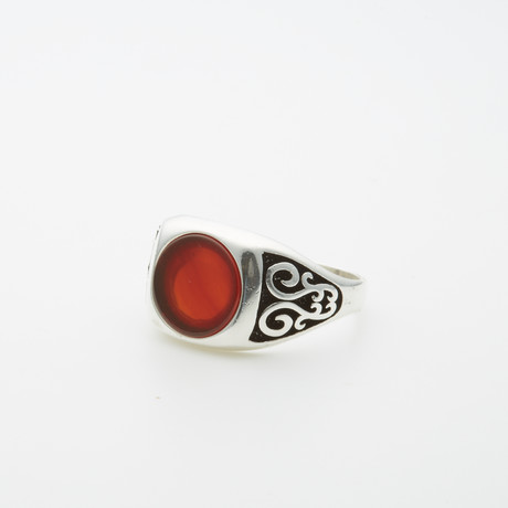 Red Agate Round Stone Unique Ring (8)