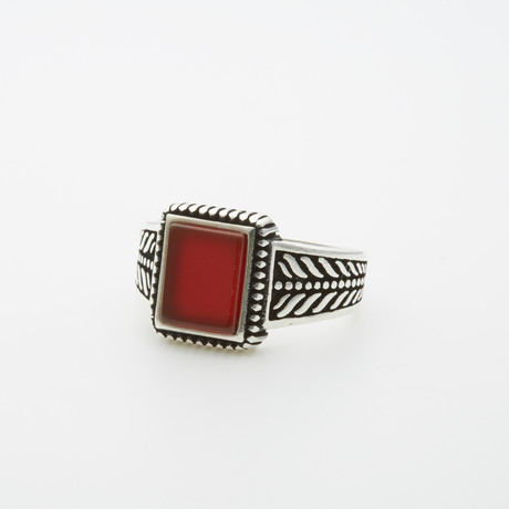 Red Agate Square Stone Ring (8)