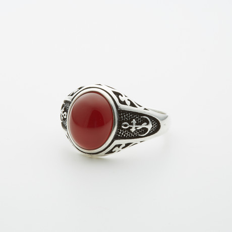 Red Agate Anchor Motif Ring (8.5)