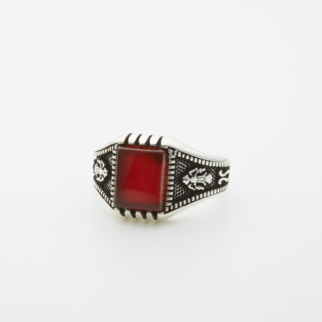 Red Agate Anchor Design Ring (8.5)