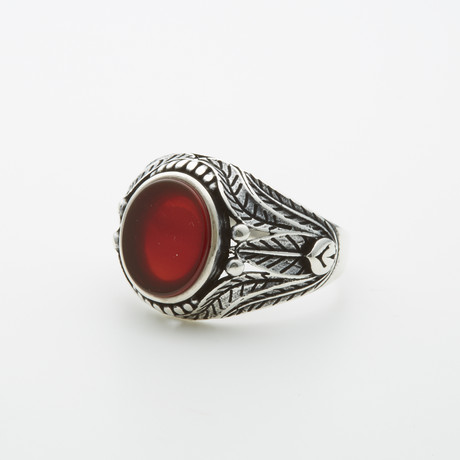 Red Agate Leaf Side Design Ring (7.5)