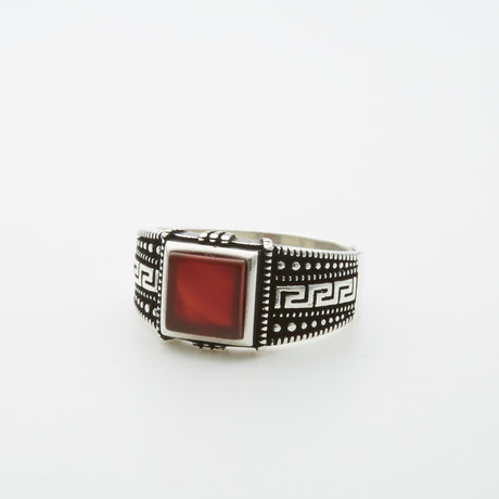 Red Agate Marcasite Pattern Side Ring (7)