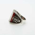 Red Agate Eagle Motif Ring (11.5)