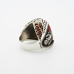 Red Agate Eagle Motif Ring (11.5)